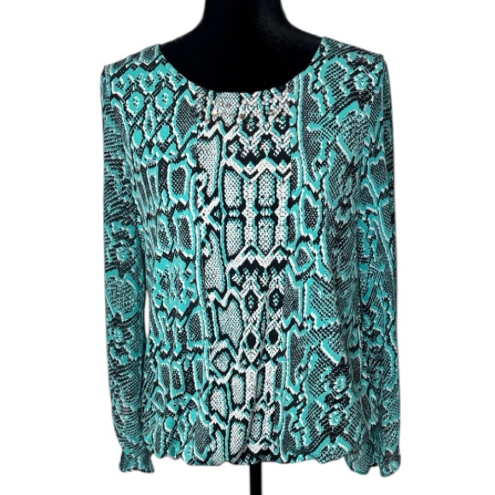 ALFANI - Aqua Snakeskin Patterned Top w/ Flowy Sleeves - Size Medium